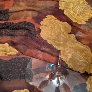 Sheer brown and yellow scarf